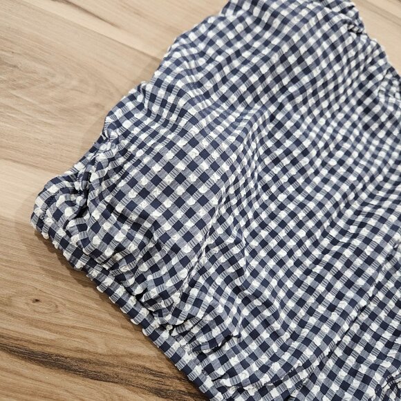 J. Crew Navy Ruched Checkered Bandeau One Piece Gingham Blue Swimsuit White 12 - Picture 4 of 11